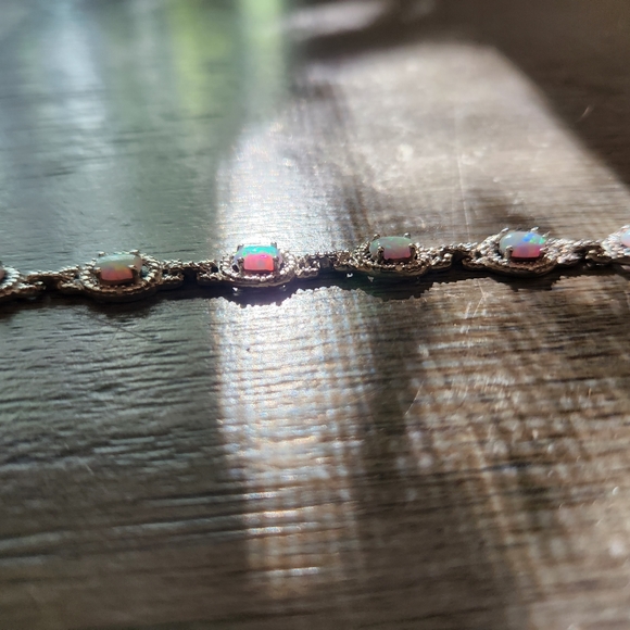 Opal and white sapphire Necklace/Bracelet set - Picture 9 of 11